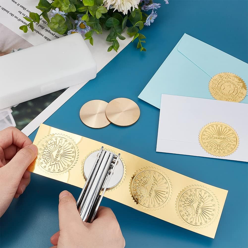 Book Embosser Personalized Stainless Steel Embosser Seal Embosser Personal Seal Embosser Hand-Held Embossing Stamp with 2pcs Blank Steel Disc for Library Books Envelopes Napkins
