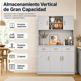 thumbnail image 4 of Zocalo Alacena de Cocina Grande con Cajones y Puertas, Gabinete de Almacenamiento Multifuncional de Madera 120 x 34 x 170 cm, Organizador para Despensa, Comedor y Cocina, Gris, 4 of 9