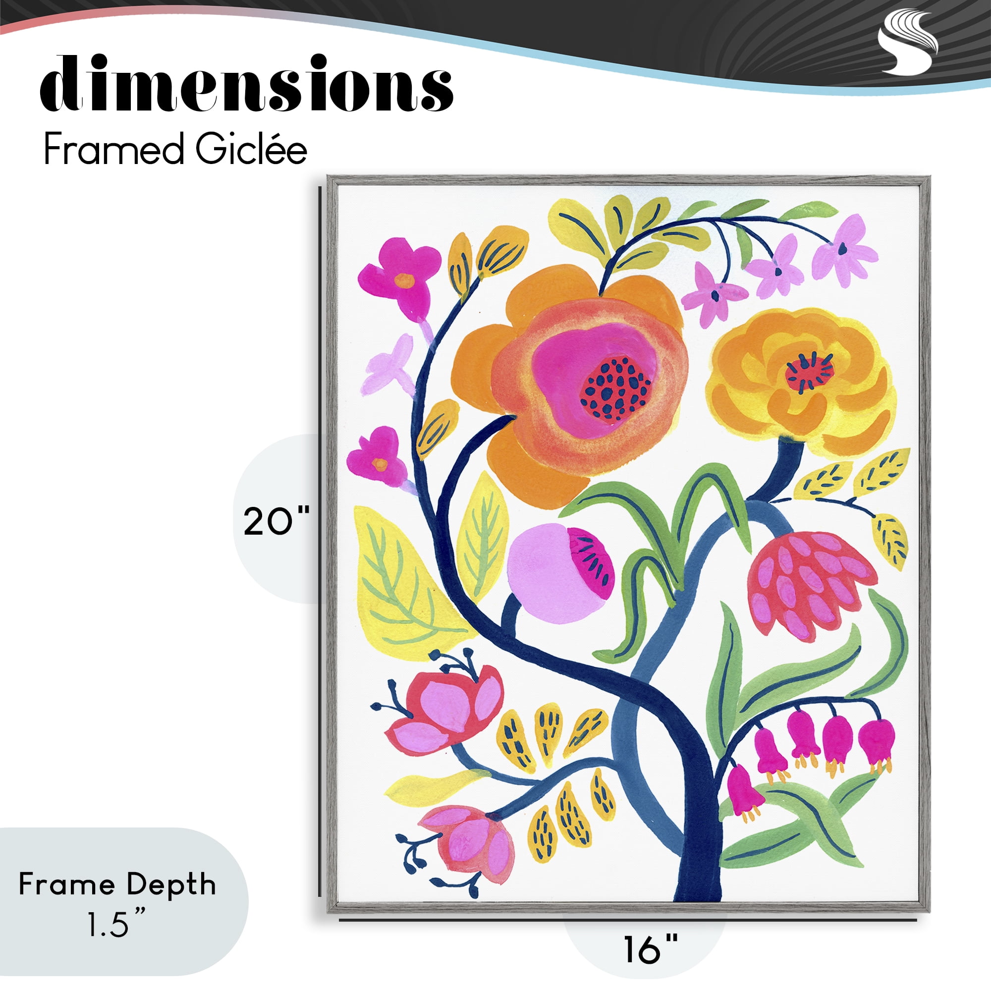 Stupell Industries Blue Tree with Warm Flowers Gray Framed Giclee Art, design by Suzanne Allard