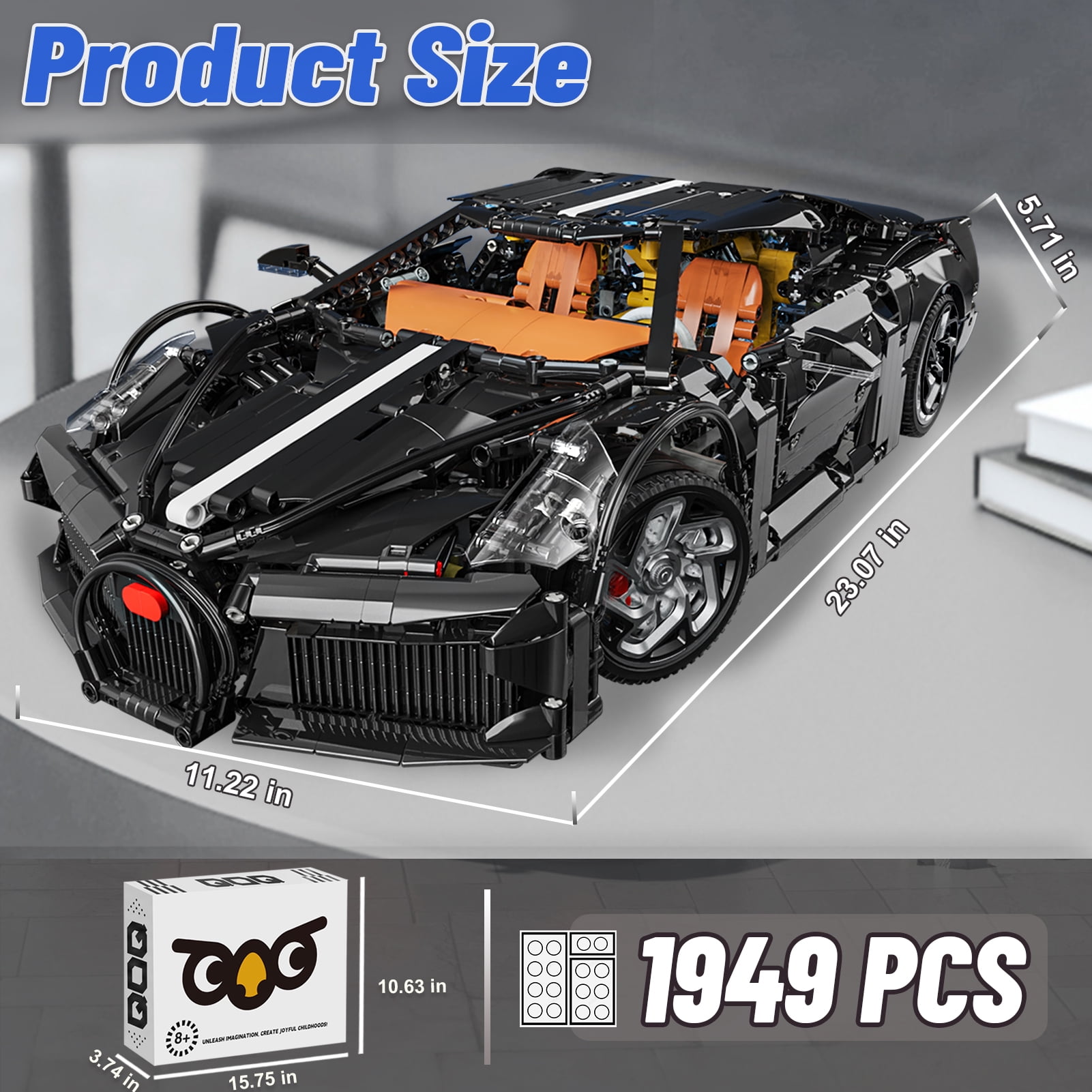 QOQ Super Car Building Toys 1:8 Model Car Building Blocks, Toy Car Gifts for Boys Teens Age 8+ Adults and Vehicle Enthusiasts