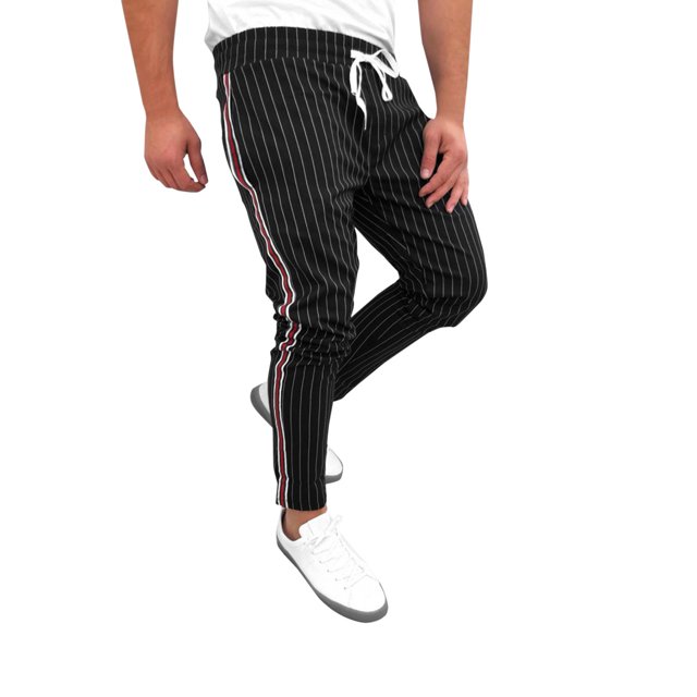 Pantalones rectos de corte slim a rayas para hombre Pompotops oipoqjl23663
