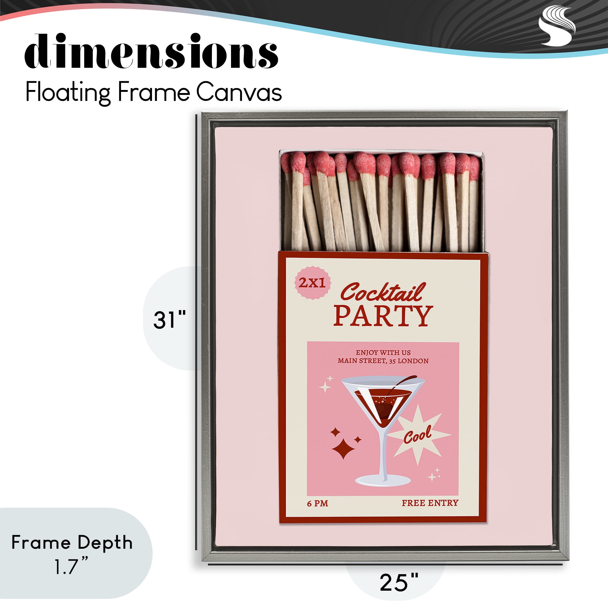 Stupell Industries Cocktail Party Matchbox Gray Framed Floater Canvas Wall Art, design by CAD Designs