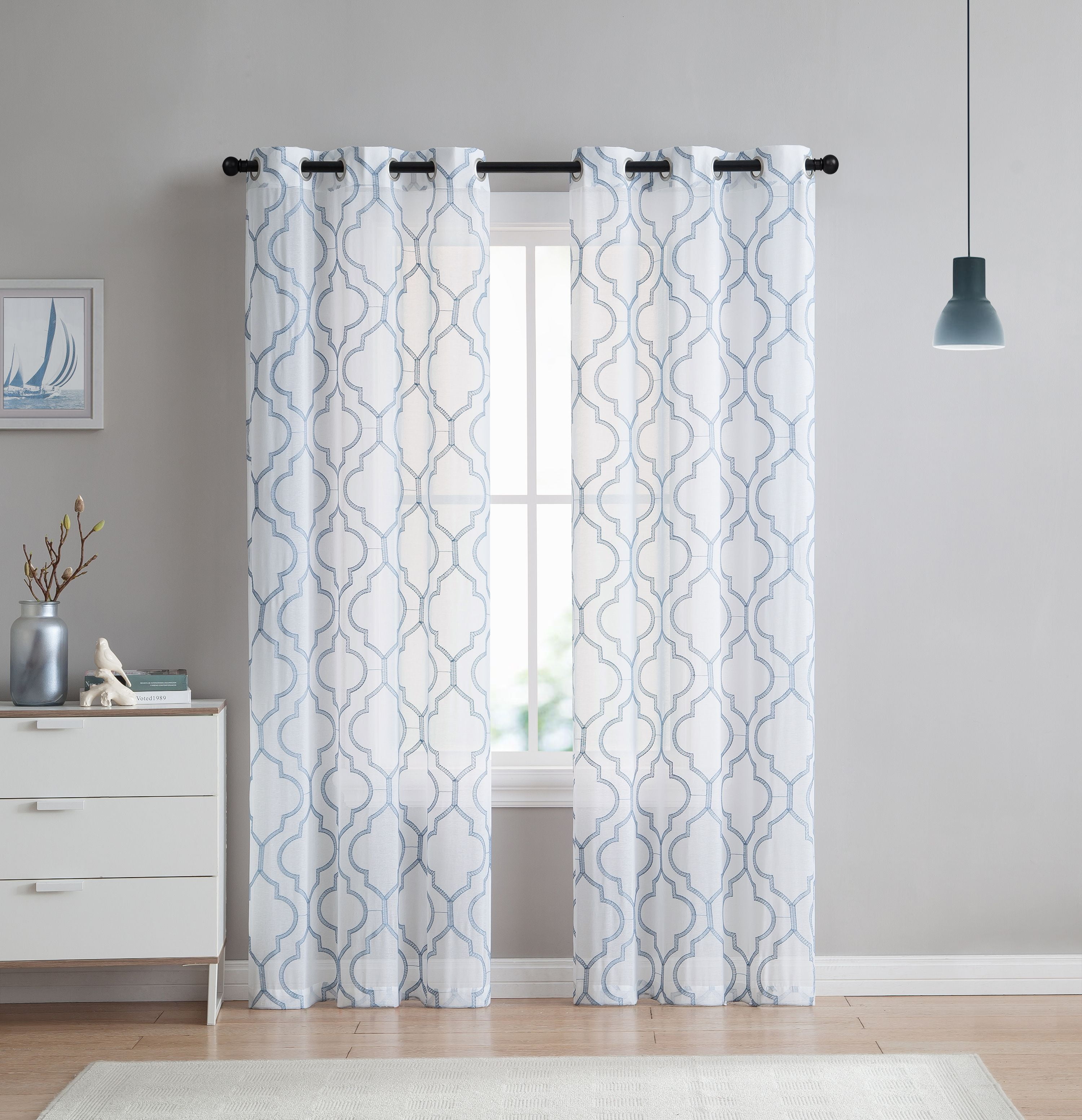 Exclusive Home Curtains EH8039-01 2-96G Rio Burnout Sheer Grommet Top Curtain Panel Pair Winter White 2 Piece 54x96