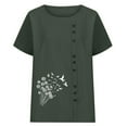 thumbnail image 4 of Gamivast Linen Tops for Women Casual Dressy Short Sleeve Floral Print Side Button Shirts Relaxed Fitting Crew Neck Blouses Summer Boho outfits, 4 of 5