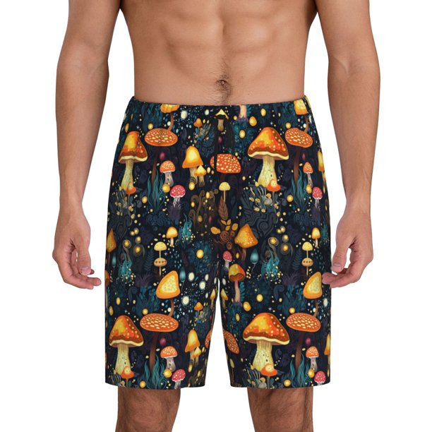 Fotbe Colorful Plants Mushroom Pantalones Cortos de Pijama para Hombre, Ropa de Dormir, Pantalones de Pijama Cortos para Hombre-X-Large