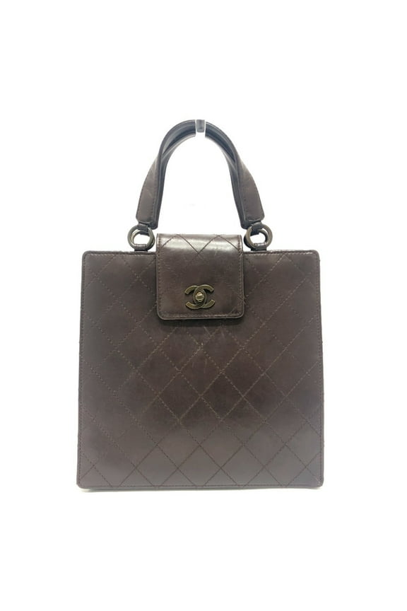 Pre-Owned CHANEL Chanel Matelasse Turnlock Handbag Bag Back Calfskin Women's Brown