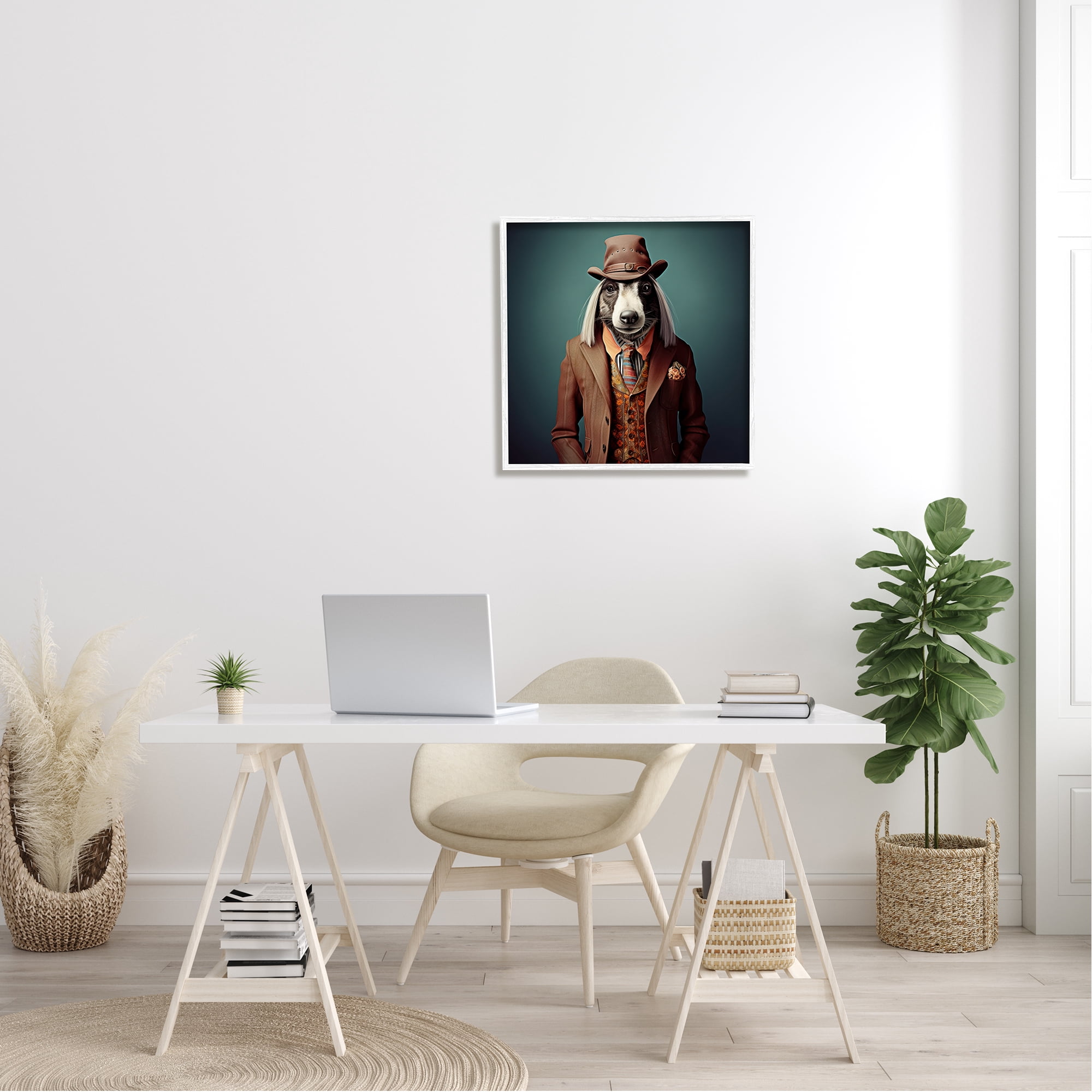 Stupell Industries Vintage Fashion Dog Animals & Insects Painting White Framed Art Print Wall Art, 24 x 24