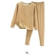 thumbnail image 4 of Qarigey Conjunto de ropa interior térmica para mujer Clima frío Cómodo Terciopelo Calzoncillos largos Traje Color sólido Manga completa Ropa interior Café Claro XL, 4 of 6