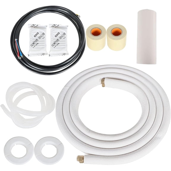 16FT Air Conditioning Copper Tubing Hose Extension 3/8" and 5/8" Twin Copper Hoses Insulated Copper Hoses Fit for Mini Split Air Conditioner