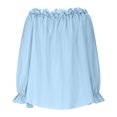 thumbnail image 5 of Aimik Women's Off Shoulder Ruffle Chiffon Blouse Summer Solid Long Puff Sleeve Casual Beach Top Loose Soft Comfort Blouse, 5 of 6