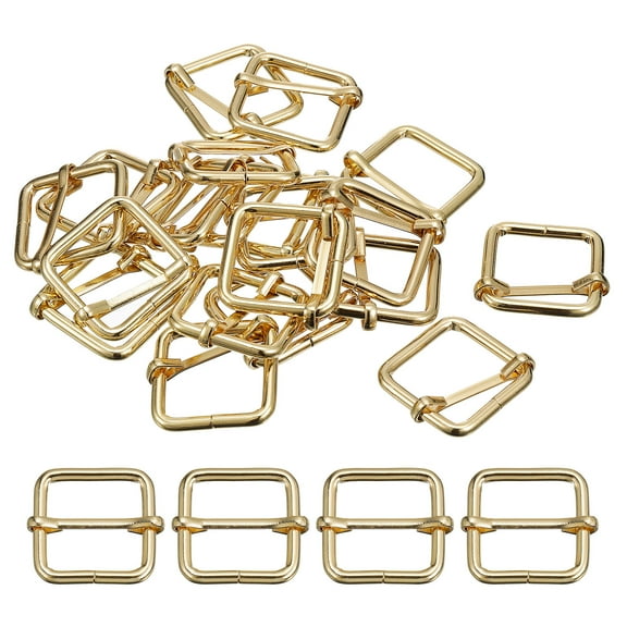 Slides Buckles, 30 Pack 25x25x3.8mm Metal Roller Pin Buckles, Gold Tone