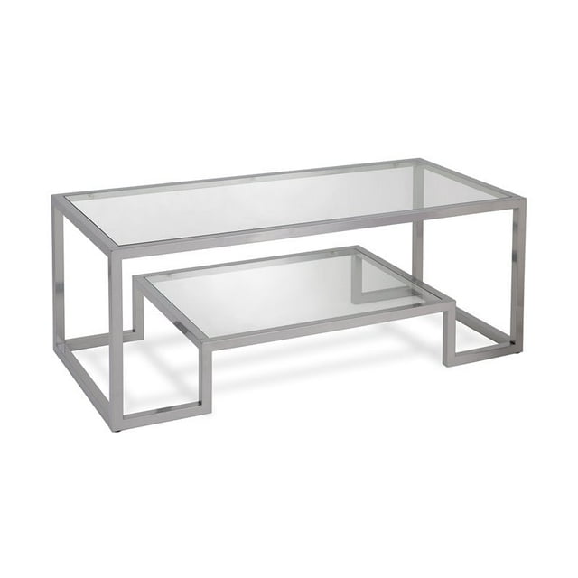 Henn&Hart CT0065 Rectangular Coffee Table with Tempered Glass Top and Steel Frame, Nickel
