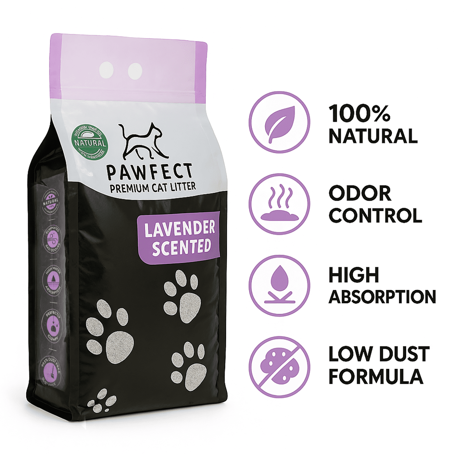 PAWFECT Premium Lavender Scented Clumping Cat Litter – 17.2 lb / 9L, Low Dust, Lightweight, Odor Control, Multi-Cat Friendly