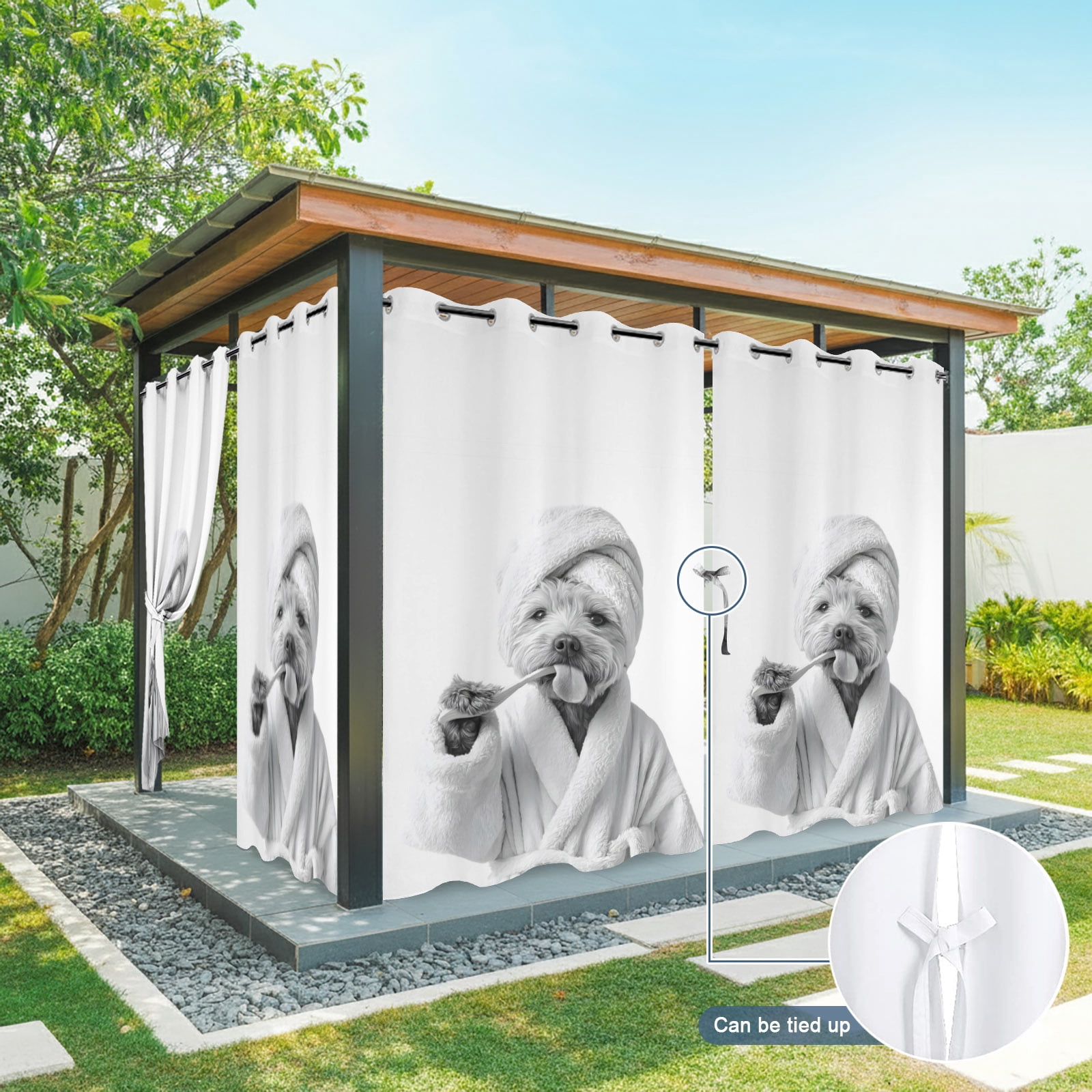 Funny Dog Outdoor Curtains for Patio, The Dog Brushing Its Teeth Bathroom Sunshade Privacy Drapes Grommet Waterproof Outside Curtains for Porch/Cabana/Balcony 54"x 108", 1 Panel