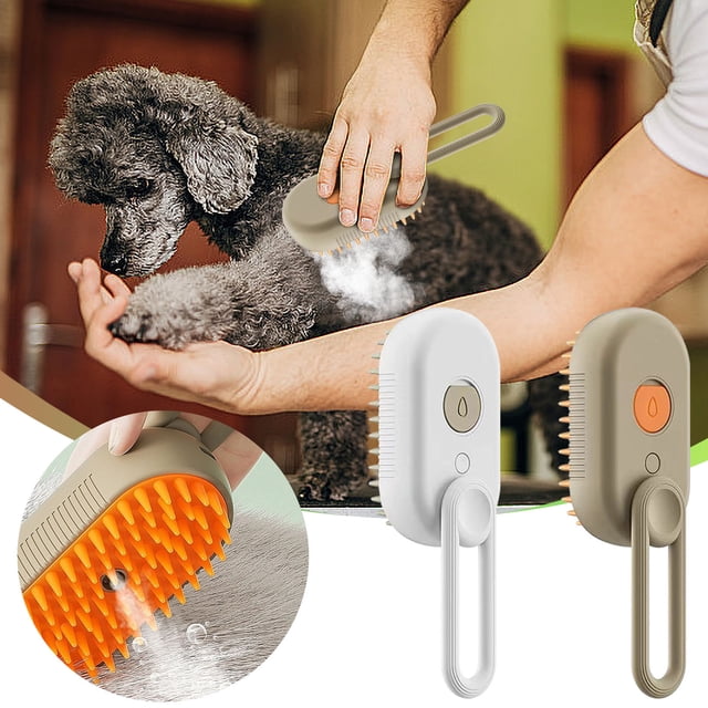 Cepillo Masajeador en Spray para Perros para Eliminación de Pelo | Herramienta de Aseo para Pelo Corto y Largo | Spray Desodorante | Removedor de Pelo con Botón Único | Paquete de 2 | Plástico ABS