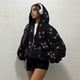 thumbnail image 5 of Sudadera con Capucha y Estampado de Estrellas con Cremallera para Mujer, Sudaderas , Conjuntos de Moda de Otoño, Ropa de Pareja de Forro Y2K. Negro XXL, 5 of 8