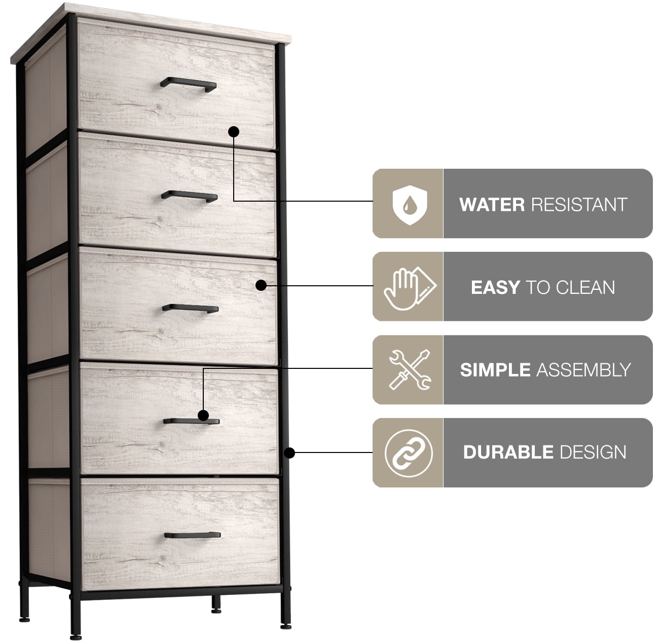Sorbus Tall Fabric Storage Dresser - Stand Up Tower of Drawers for Bedroom, Dorm, Closet, Living Room, Entryway, & More - Skinny Nightstand Organizer