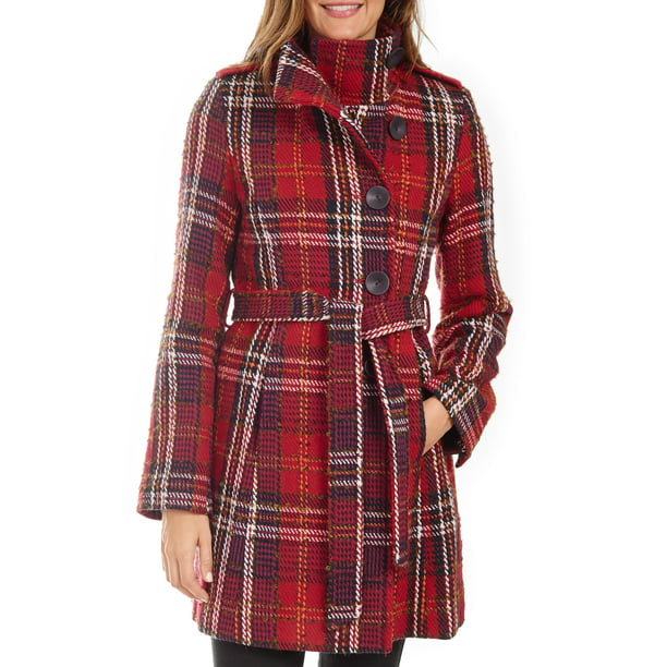 Donatella Plaid Wool Blend Coat - Walmart.com
