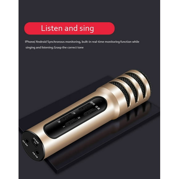 Téléphone de Microphone Portable K Song Condenseur Microphone Universel K-Live Microphone Compatible Téléphone Portable Ordinateur Or