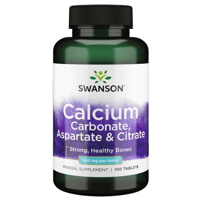 Swanson Calcium (Carbonate, Aspartate and Citrate) 500 mg 100 Tablets