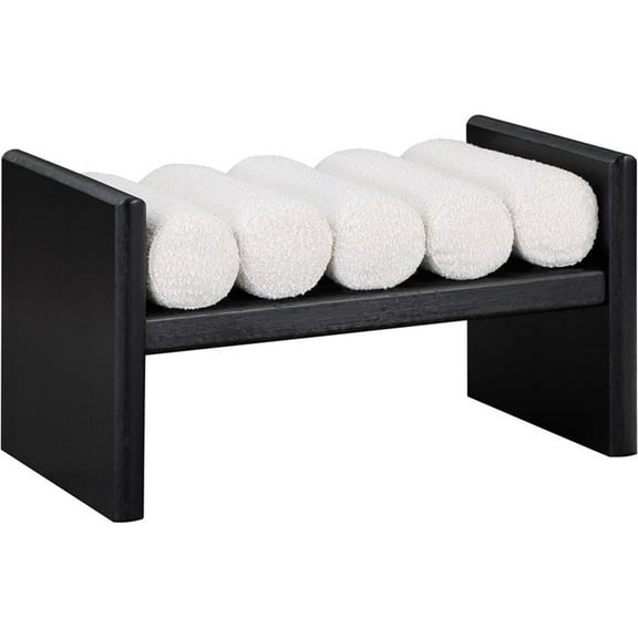Pemberly Row Solid Wood Rich Black Bench with Luxurious Cream Boucle Fabric