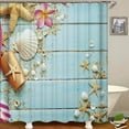 thumbnail image 2 of Pcs Summer Beach Shower Curtain Sets Sea Ocean Bathroom Set Decor with Non-Slip Rugs Bath U-Shaped Mat Toilet Lid Cover Waterproof Starfish Shell Bathroom Curtain Shower Set with 12 Hooks, 2 of 7