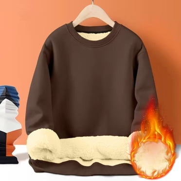 Men's Sherpa Lined Sweatshirts Warm Soft Crewneck Sweatshirts Heavyweight Winter Pullover Coffee S