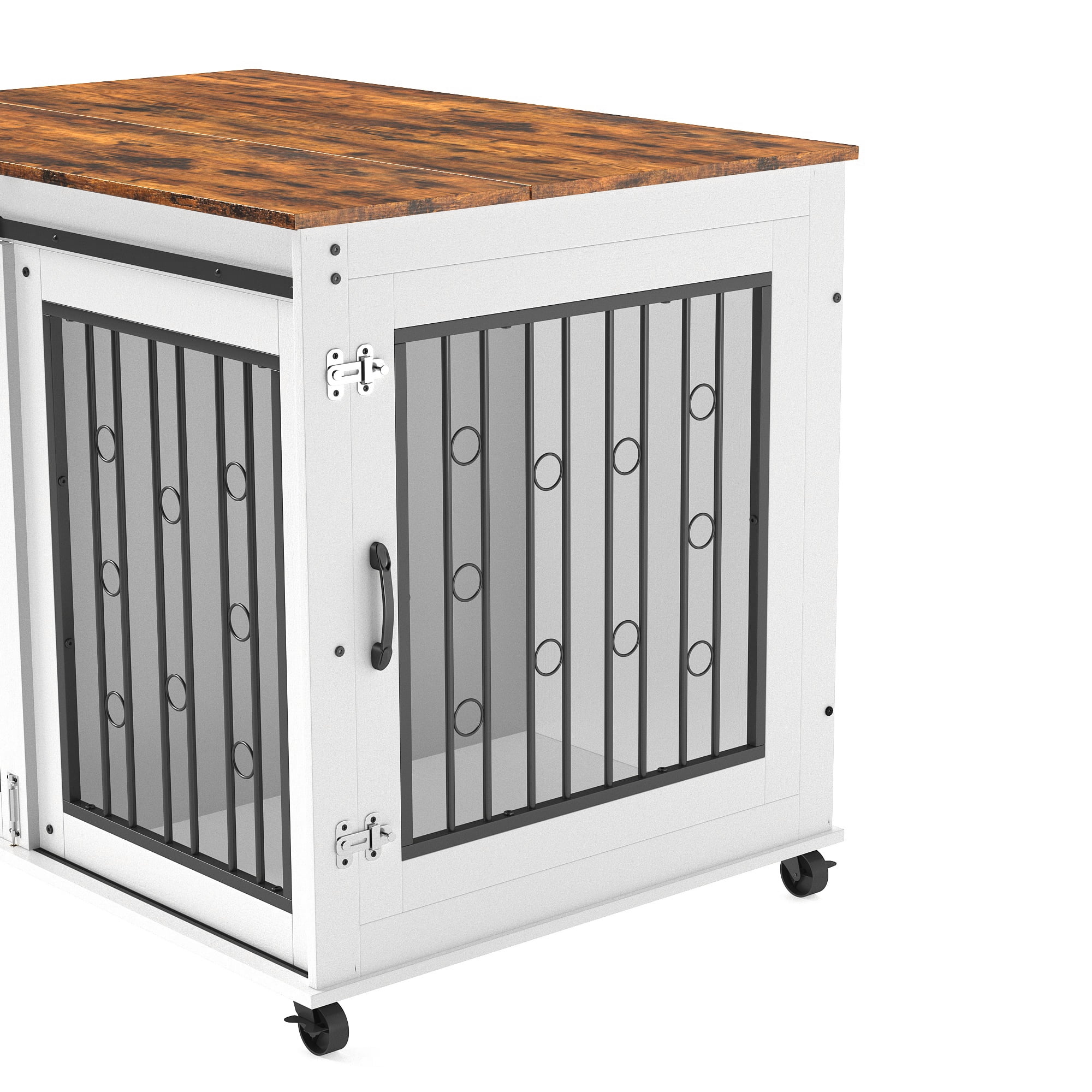 Pefilos 44" Sliding Door Dog Crate with Drawers, Furniture Style Double Door Dog Cage, Brown Countertop Indoor Kennel, White Pefilos 44" Sliding Door Dog Crate with Drawers, Furniture Style Double Door Dog Cage, Brown Countertop Indoor Kennel, White