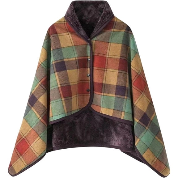 Multiway Plaid Poncho Shawl Wrap for Women Fleece Wearable Blanket Ultra Soft Sherpa Flannel Cape Checkered Fluffy Fleece Pajama Winter Warm Sleepwear
