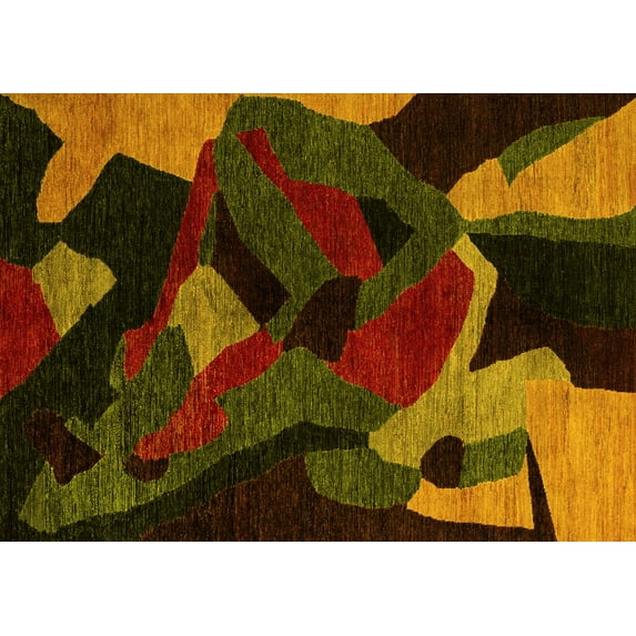 Ahgly Company Indoor Rectangle Oriental Yellow Modern Area Rugs, 8' x 10'