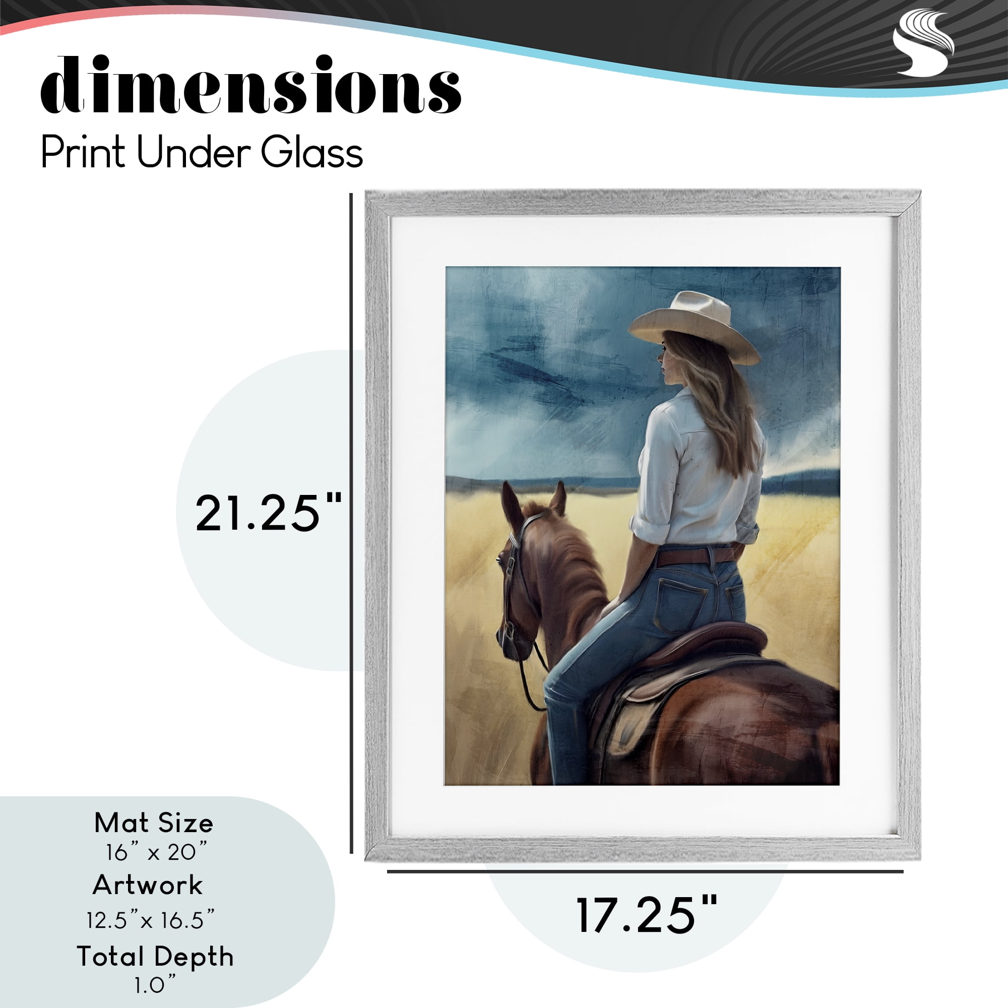 Countryside Cowgirl View Gray Framed Print Under Glass, design by Kim Allen