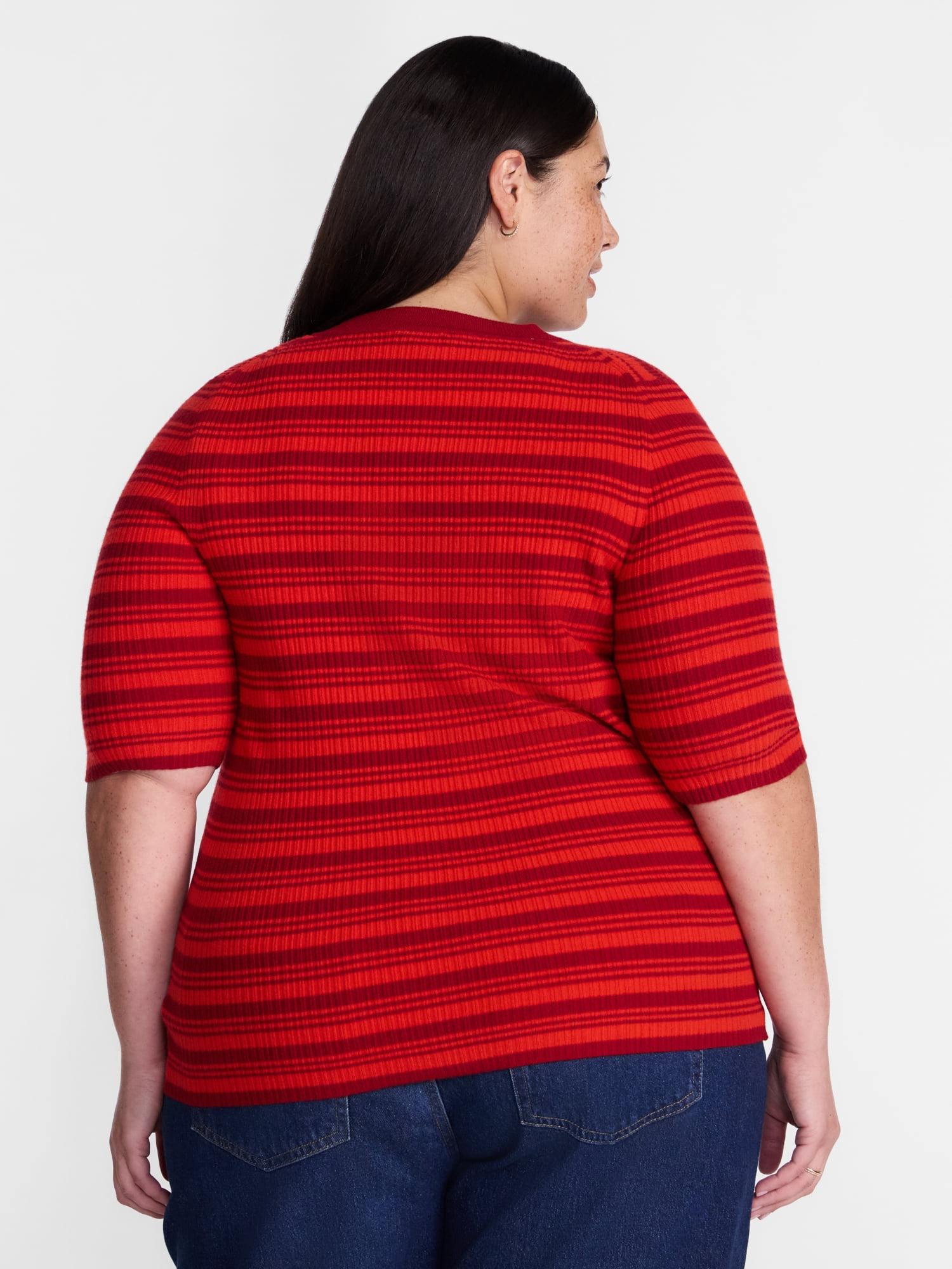 Terra & Sky Women's Plus Ribbed Henley Sweater Top with Elbow Length Sleeves, Sizes 0X-5X
