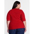 thumbnail image 3 of Terra & Sky Women's Plus Ribbed Henley Sweater Top with Elbow Length Sleeves, Sizes 0X-5X, 3 of 5