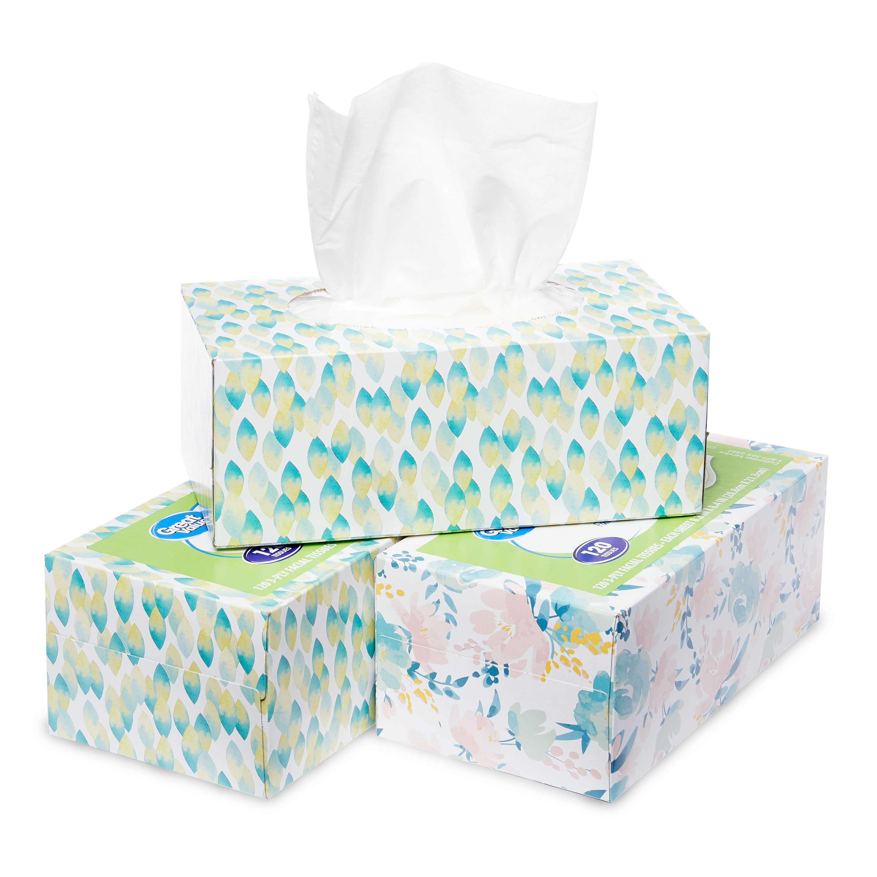 Great Value Lotion Soothing Facial Tissues, 3 Flat Boxes (360 Total Tissues)