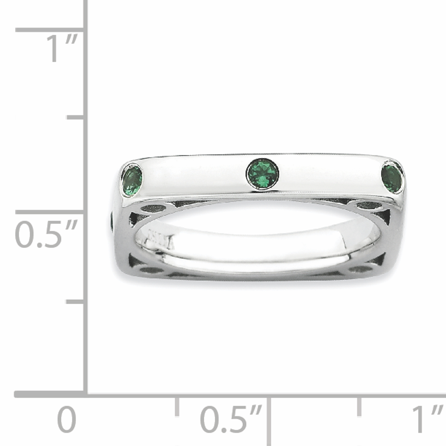 Created Emerald Sterling Silver Polished Square Ring