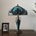 thumbnail image 4 of Tiffany Table Lamp Green Brown Stained Glass Shade Base LED Bulbs Included for Living Room Bedroom Bedside16"W*16"D*24"H, 4 of 7