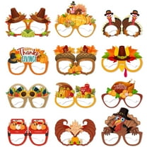 Konghyp Thanksgiving Paper Eyeglasses Props – 12Pcs Turkey Pumpkin Photo Booth Decorations for Adults and Family, Fun Party Accessories for Thanksgiving Celebration