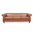thumbnail image 3 of Harper & Bright Designs 84" Chesterfield Sofa Leather, PU Sofa with Channel Tufted Back, Classic 3 Seater Leather Couch Roll Arm, Nailhead Trim Sofa with Solid Wood Legs and Cushion, Brown, 3 of 9