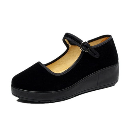 

Spring and Autumn single-layer shoes old Beijing cloth shoes black hotel work shoes mid heel women‘s cloth shoes non-slip belt women‘s shoes