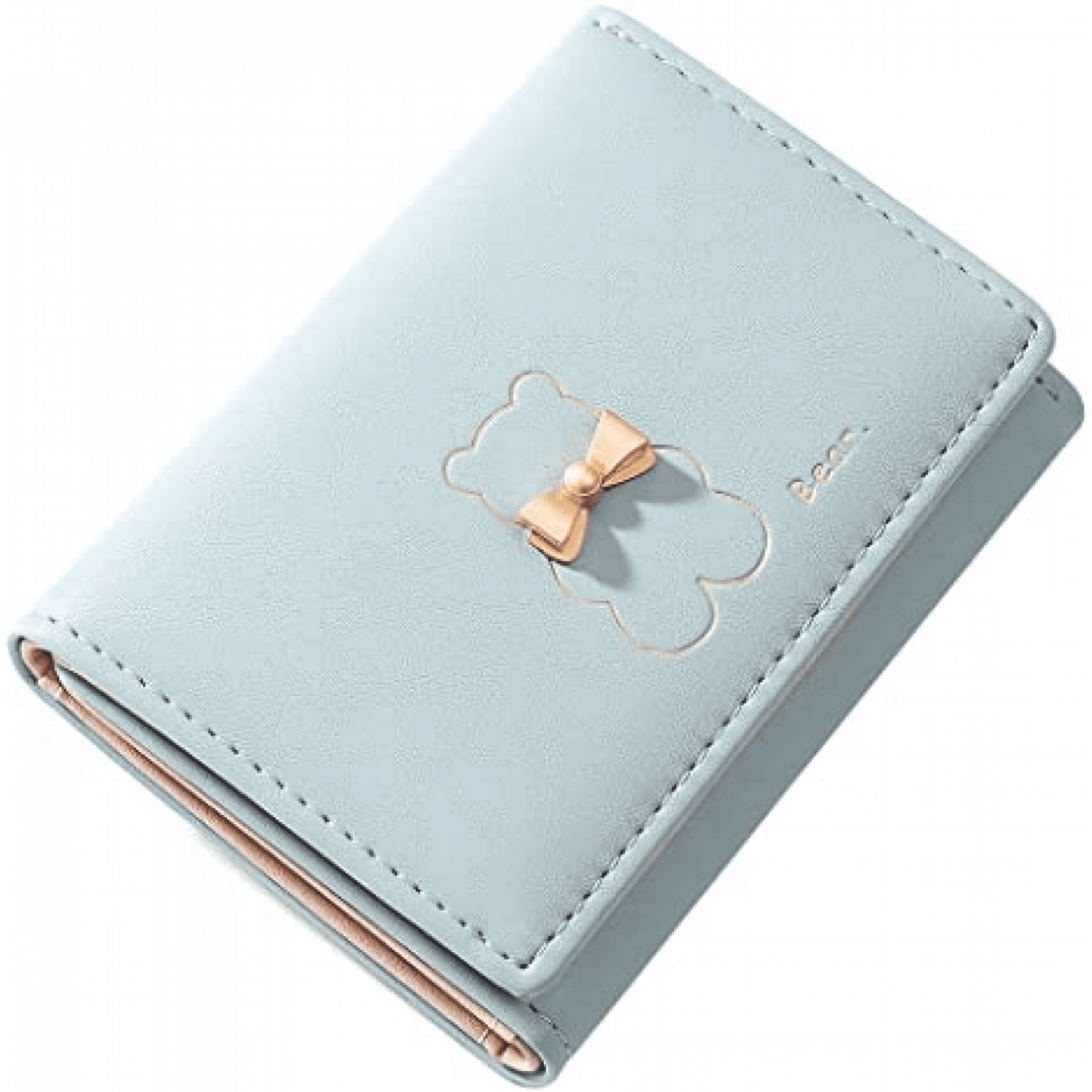 Girls Cute Wallet Bear with Bow Tri-folded Small Wallet Cash Pocket Card  Holder ID Window Purse for Women Girls (BLUE, BEAR BOW) 
