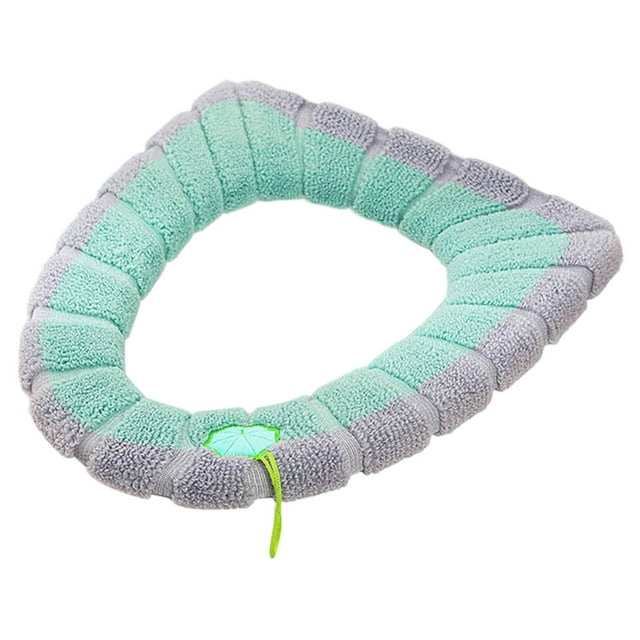 Toilet Seat Cover under $5! CQCYD Washable Two-Colored Plush Toilet Seat Cover, Fall Winter Warm Bathroom Mat, Handled Easy Installation, Soft Knitted Home Comfort