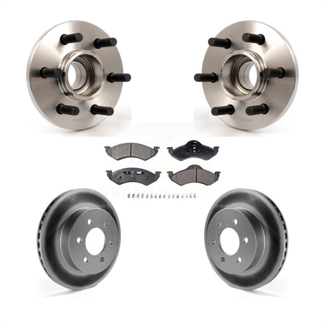 Transit Auto Front Hub Bearing Assembly Coated Disc Brake Rotors and Ceramic Pads Kit for Car 2000-2002 Dodge Dakota Durango RWD with 2-Wheel ABS KBB-104762