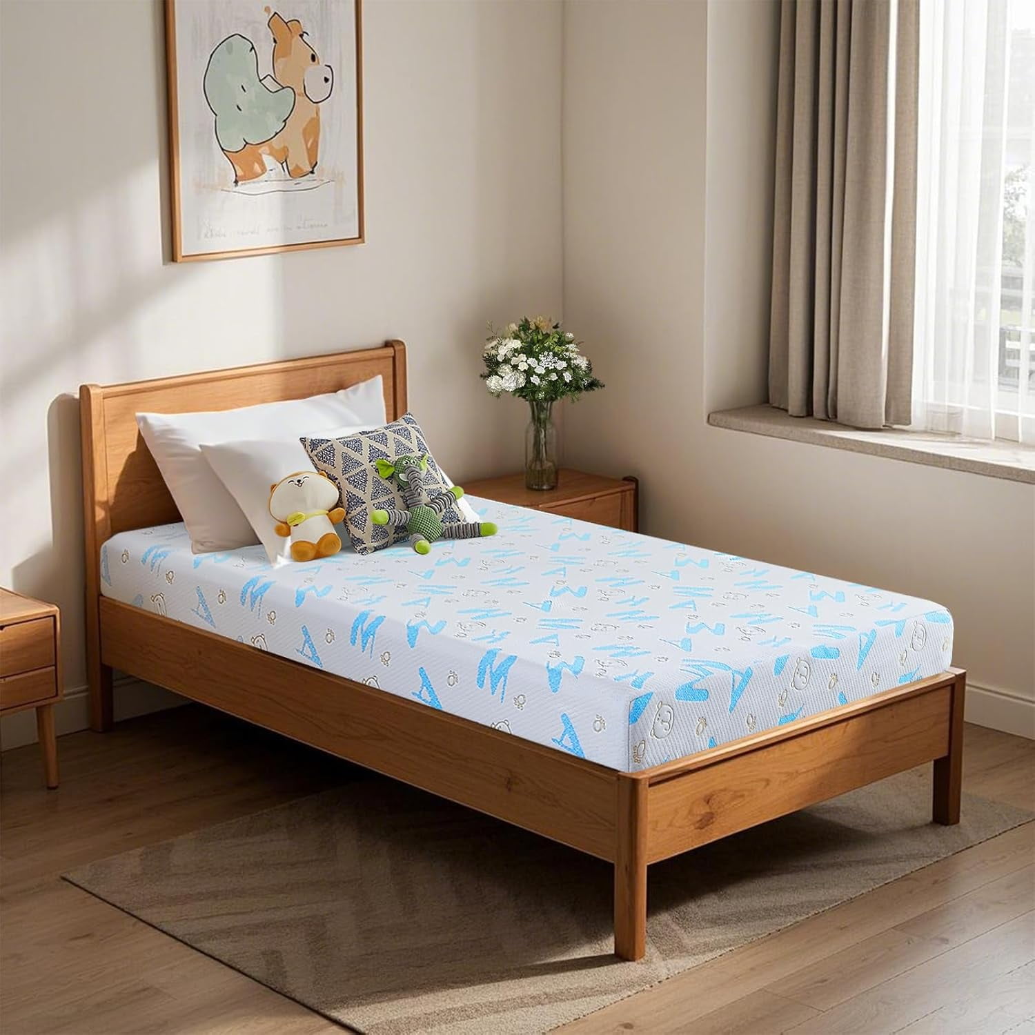 6 Inch Twin XL Memory Foam Mattress, Medium Feel, Fiberglass Free, Removable Washable Cover, White
