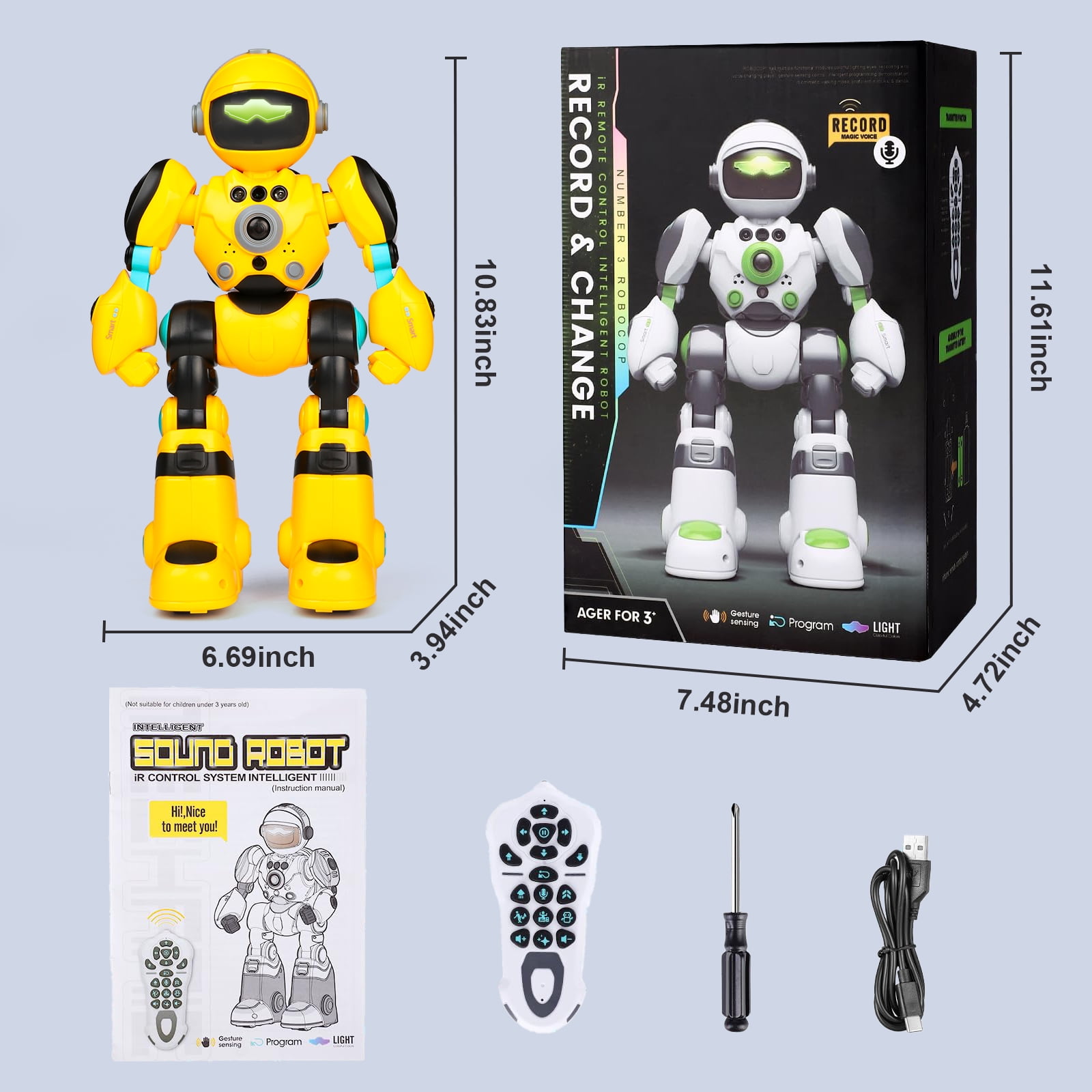 HopeRock RC Robot Toys for Kids, Gesture Sensing Programmable Remote Control Smart Robot, Birthday Gift for Boys Girls Age 3 4 5 6 7 8+ Year Old(Yellow)