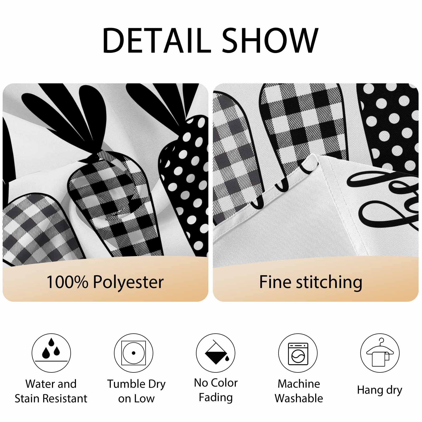 Round Tablecloth Happy Easter Waterproof Oil Proof Polyester Table Cloth Cover Decor for Home Dining Outdoor,Patio,Parties, 54" Dia. Farmhouse Plaid Carrots White