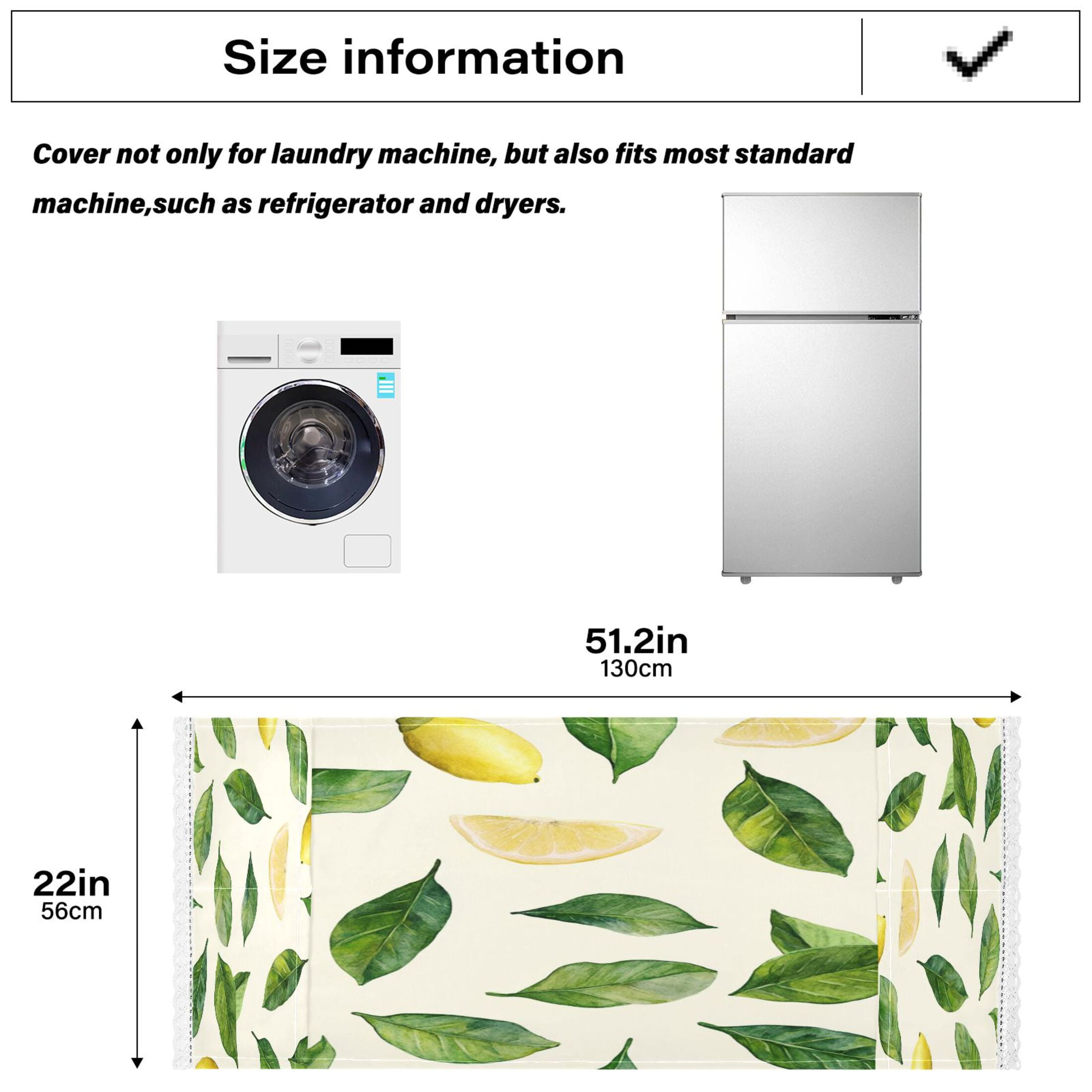 Lemon LeafWasher and Dryer Covers Dust-Proof and Oil Resistant Fridge Cover with 4 Storage Pockets Washing Machine Top Cover for Laundry Kitchen Home 51.2 x 22 In