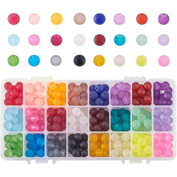 24 Color 10mm Transparent Frosted Glass Beads 360pcs Tiny Crystal Glass Round Loose Spacer Beads for Jewelry Making 1 Box