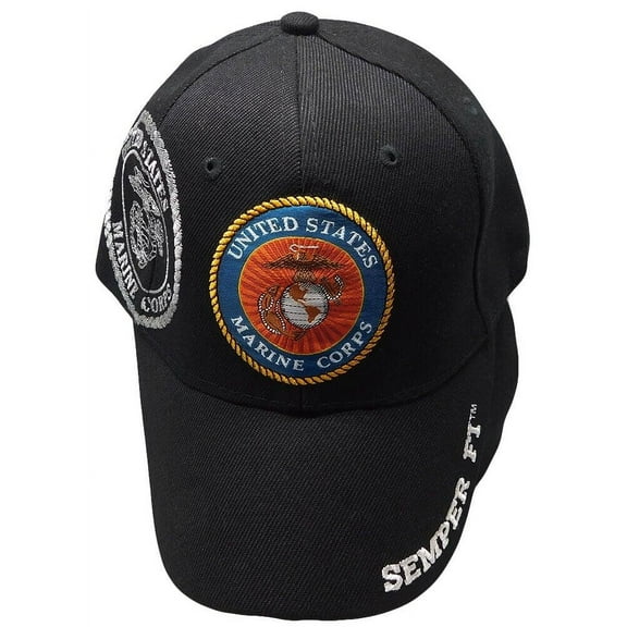US Marine Corps Emblem Shadow Semper Fi Black Cap Hat - Officially Licensed