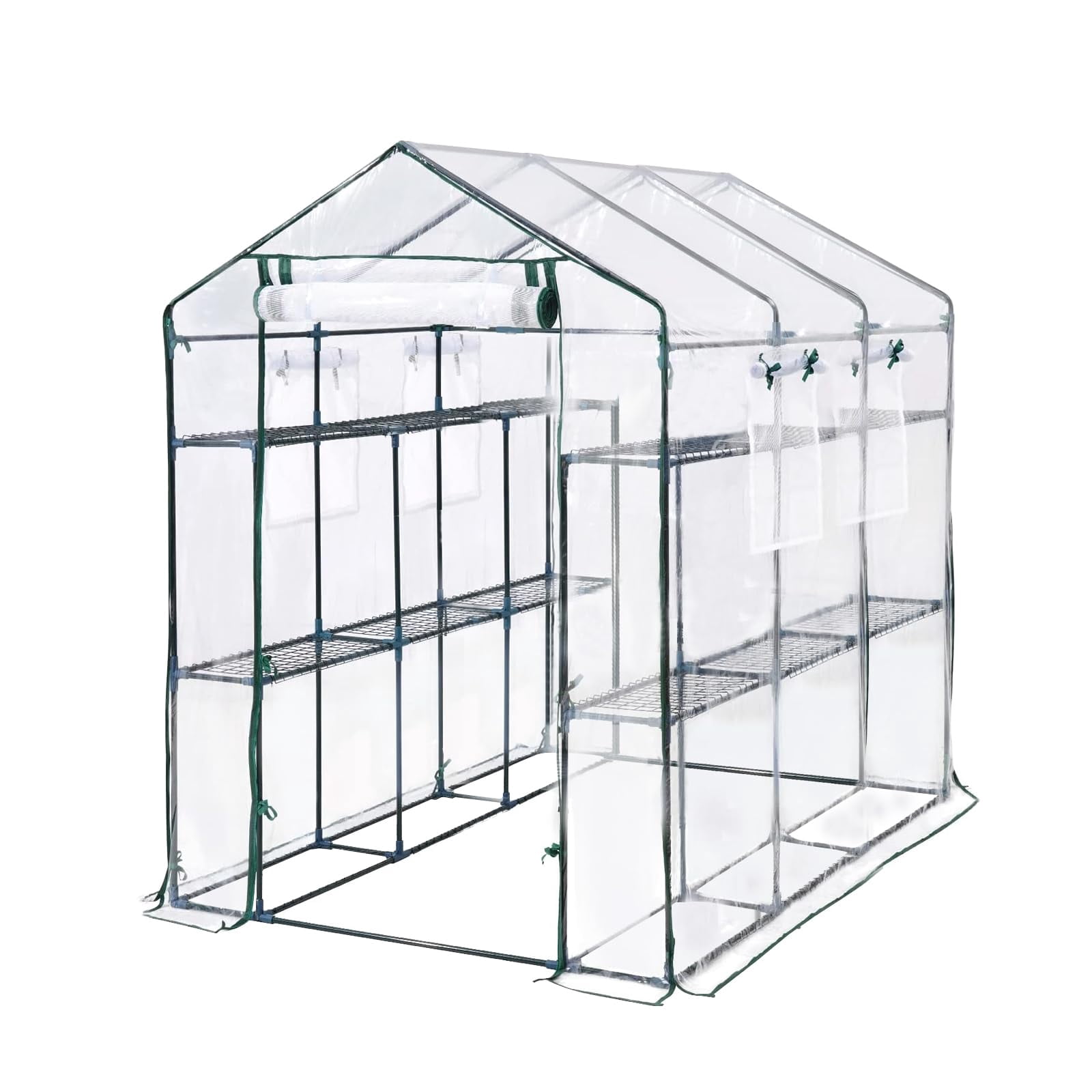 Heavy Duty Walk-In Greenhouse – 56" x 85" x 76" Portable 8-Shelf PE Plant Tent with Mesh Vent Windows, UV Protection, Weatherproof – appropriate for Backyard Garden – Transparent