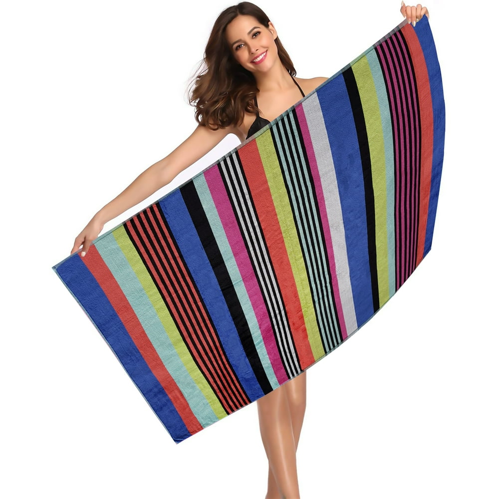 Lavish Touch Set of 2 Velour Beach Towels 34x68 Extra Large XL 100
